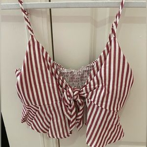 Red and White Striped Tie-Front Crop Top